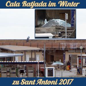 Cala Ratjada zu Sant Antoni im Januar 2017 - Durch Sturm und Wellen beschädigte Hafenmauer